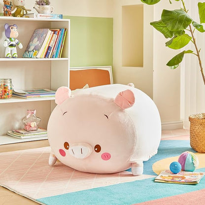 Stuffed Animal Storage Bean Bag Chair Cover for Kids Pink Pig Plush Bean Bag Chair for Girls Large Size Toy Organizer Cover Only Without Filling