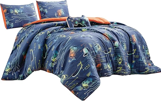 for Kids Game Boy 4-Piece Comforter Set - Beautiful Motif Design Bedding Set with Embrodery Print