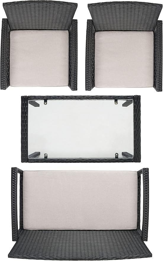 SAFAVIEH Outdoor Collection PAT7507 Conversation Set, Black/Light Grey