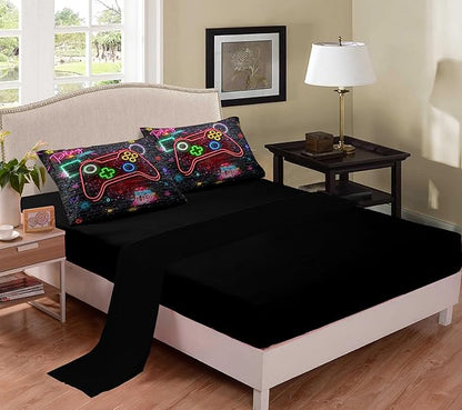 Gamer Comforter Sets for Boys, Full Size Comforter Set for Boys, Boys Bedding Set Full, 5 pcs Bed in A Bag, Gamer Bedding Set with Pillowcase, Flat & Fitted Sheet