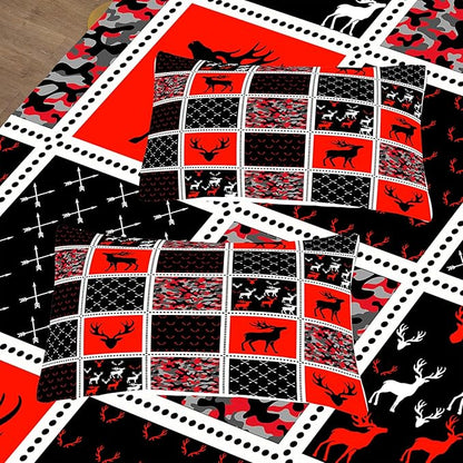 Tailor Shop Deer Comforter Sets for Kids Boys Teens Camo Comforter Sets Twin Size Black and Red Bedding Set Room Decor, Deer Antlers Bed Sets with 1 Pillowcase…