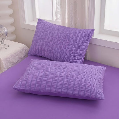 Seersucker Purple Queen Size Comforter Sets for Girls Women Boho Purple Seersucker Bedding Set & Collections 5 Pieces-Soft Lightweight Microfiber Bed Set for All Season,Queen 90''x90''…