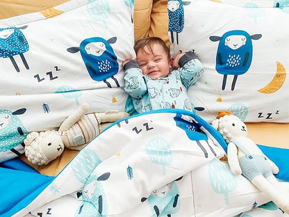 SLEEP ZONE Kids Bedding Comforter Set Full/Queen Size - Super Cute & Soft Kids Bedding 7 Pieces Set with Comforter, Sheet, Pillowcase & Sham (Blue Sheep)