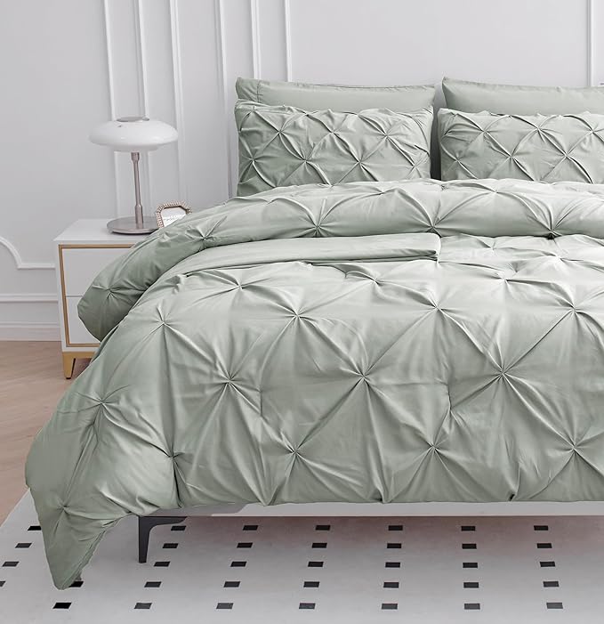 Lane Linen Comforter Set Full Szie, 7 Piece Bed in a Bag Set, Soft Full Size Bed Set, Full Size Bed Sheets and Comforter Set, Full Size Bedding Comforter Set with Sheets, Pillowcases & Shams - Mineral