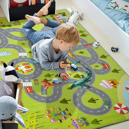 HOMORE Kids Play Mat Rug, Fun and Educational City Play Rug for Hot Wheels Track Racing and Toys, Kids Carpet Playmat Area Rug for Children Bedroom Play Room Nursery, 4x6 Feet