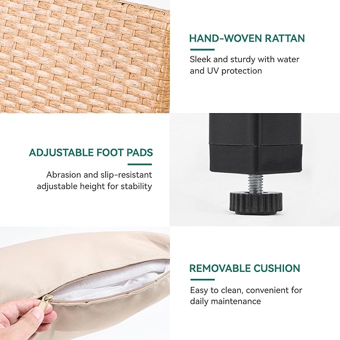 YITAHOME 4-Piece Patio Wicker Furniture Set with Wood Armrest, All Weather Rattan Conversation Furniture Sets for Backyard, Balcony, Deck w/Soft Cushions and Plastic Wood Table (Light Brown+Beige)