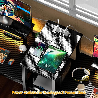 Furologee Charging Station for Black 2 Penson Desk with LED Lights and Monitor Stand