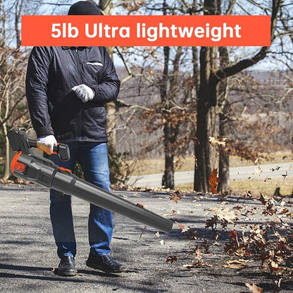 Leaf Blower Cordless - 500CFM 150MPH Brushless Electric Leaf Blower with Battery and Charger, 20V 2 packs 5.0 Ah Battery Powered Leaf Blower, for Lawn Care Yard Porch Driveway Patio Clean