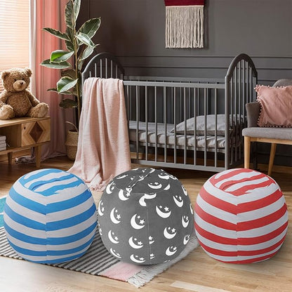 2 PCS Stuffed Animal Storage Bean Bag Chair Cover, Cotton Canvas Beanbag with Zipper for Organizing Kid's and Adults Room Stars Moon 24"