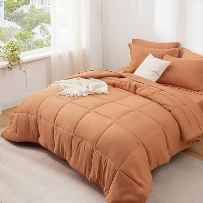 Bedsure Burnt Orange Twin Comforter Set - 5 Pieces Solid Twin Bed in a Bag, Twin Bed Set Burnt Orange with Quilted Warm Fluffy Comforters, Sheets, Pillowcase & Sham