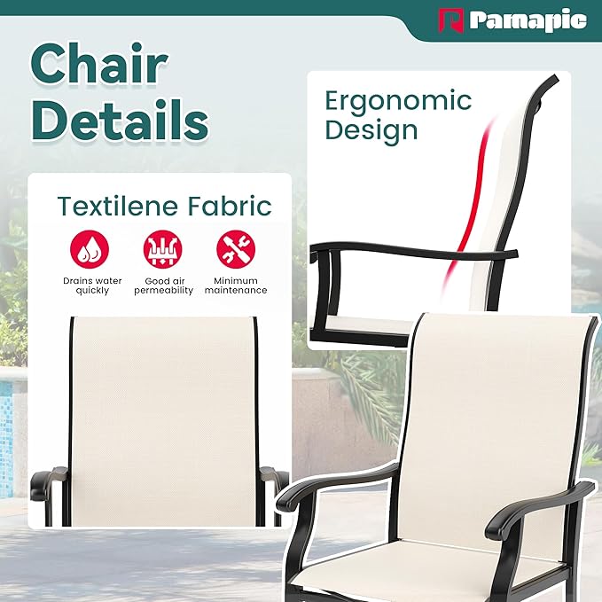 Pamapic 5 Pieces Patio Dining Set, Outdoor Dining Set for Garden Backyard Poolside Deck,Outdoor Table and Chairs Set with 4 Textilene Chairs,Beige