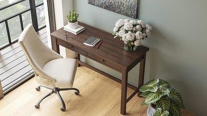 Signature Design by Ashley Camiburg Modern Home Office Writing Desk with Drawers, Warm Brown