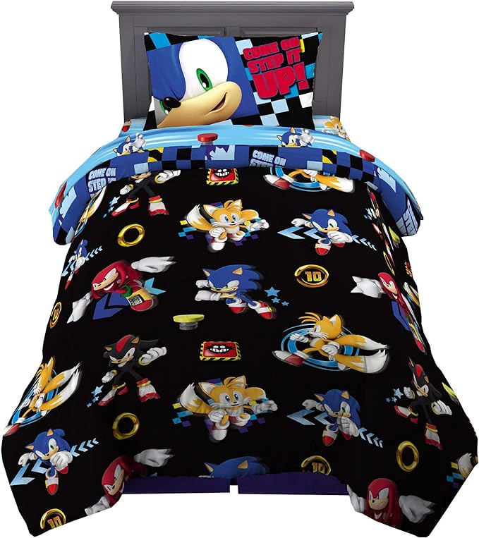 Sonic the Hedgehog Anime Kids Super Soft Comforter and Sheet Set, 4 Piece Twin Size by Franco, Prints may vary