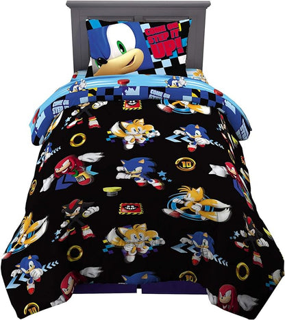 Sonic the Hedgehog Anime Kids Super Soft Comforter and Sheet Set, 4 Piece Twin Size by Franco, Prints may vary