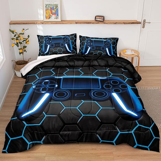 Boys Comforter Set,Gaming Bedding for Kids Teen,Game Console Comforter Set for Gamer Room Decor(comforter-Game41,Twin)
