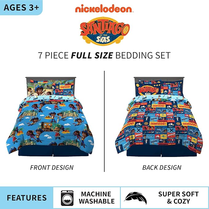 Franco Kids Bedding Super Soft Comforter and Sheet Set with Sham, 7 Piece Full Size, Santiago Of The Seas