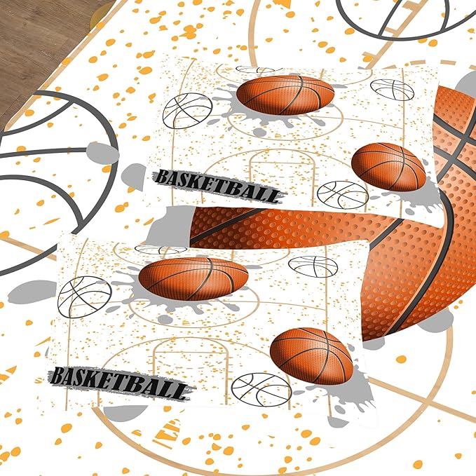 NINENINE White Basketball Comforter Sets for Teen Boys Full Size Sports Bedding White and Gold Comforter Sets with 1 Comforter 2 Pillowcases