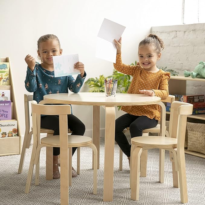 ECR4Kids ECRKids Seating, 5-Piece Table and Chairs Set, Natural