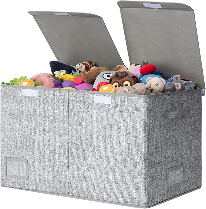 GRANNY SAYS Toy Chest with Lids, Foldable Toy Storage Organizer with Handles, Stuffed Animal Storage for Nursery Room Playroom, Living Room, Large Toy Box for Boys and Girls, Gray