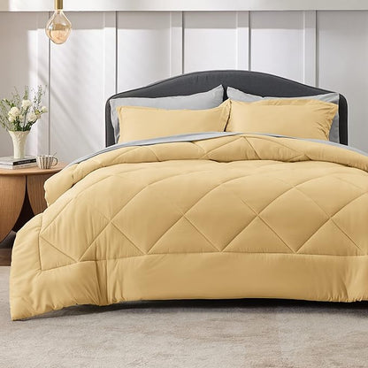 Bedsure Yellow Full Size Comforter Set - 7 Pieces Reversible Full Bed in a Bag Full Bed Set with Comforters, Sheets, Pillowcases & Shams, Full Bedding Sets