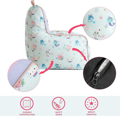 Idea Nuova Gabby's Dollhouse Kids Fabric Bean Bag Chair with Piping & Top Carry Handle, Large