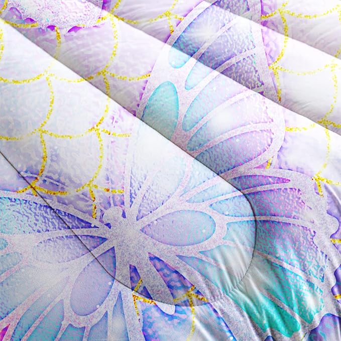 CVHOUSE Butterfly Comforter Set King Size,Rainbow Mermaid Butterfliy Bedding Set for Kids Girls,Rainbow Mermaid Butterflies Quilt Set Butterfly Duvet Set Girl's Bedroom Decor 3 Pieces