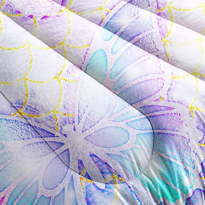 CVHOUSE Butterfly Comforter Set King Size,Rainbow Mermaid Butterfliy Bedding Set for Kids Girls,Rainbow Mermaid Butterflies Quilt Set Butterfly Duvet Set Girl's Bedroom Decor 3 Pieces