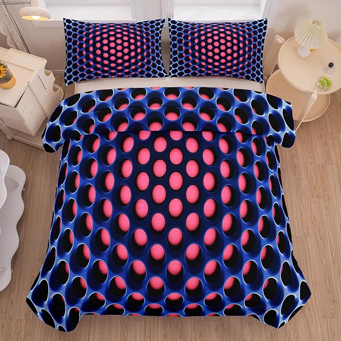 NINENINE Honeycomb Bedding Girls Comforter Set Twin Pink and Blue Bedding Geometric Stereoscopic Comforter Sets for Kids Geometrical Bed Set with 1 Comforter 1Pillowcase
