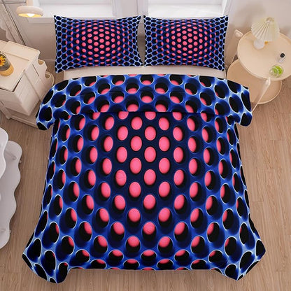 NINENINE Honeycomb Bedding Girls Comforter Set Twin Pink and Blue Bedding Geometric Stereoscopic Comforter Sets for Kids Geometrical Bed Set with 1 Comforter 1Pillowcase