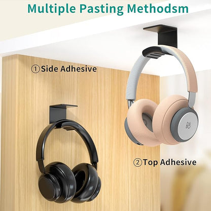 HomeMount Headphone Hook Under Desk - Headphone Holder Under Table, Adhesive Gaming Headphone Stand Hanger Desk Mount for Most Headphone（Black）