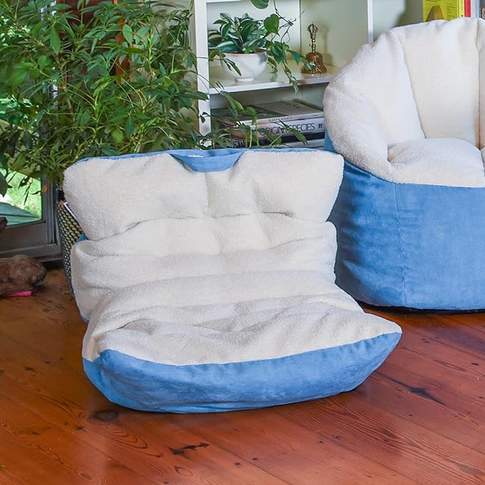 Big Joe Roma Kid's Bean Bag Chair, Oat Sherpa and Dusty Blue, Vegan Suede, 2 feet