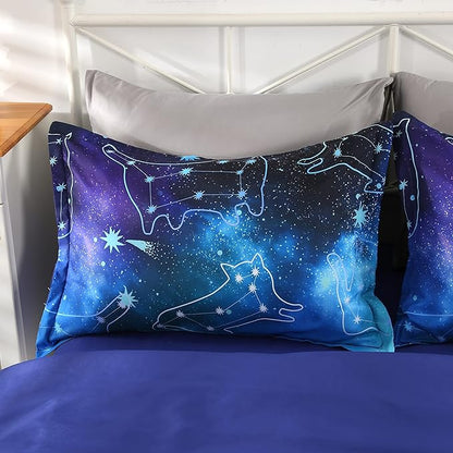 Wowelife Galaxy Bedding Twin Comforter Set for Boys and Girls 5 Pieces Cat Galaxy Comforter Set Outer Space Twin Bedding Set with Sheets Comfortable and Breathable for Kids