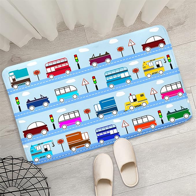 Car Rug Car Play Mat Kids Rugs for Playroom Car Rug Play Mat Rugs for Boys Bedroom Car Carpet for Kids Play Rug for Cars and Trucks Car Rug for Boys Room,Light Blue 2'×3'