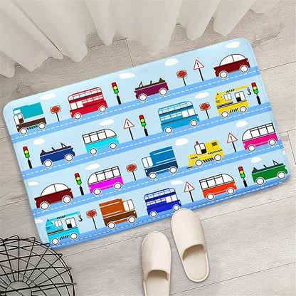 Car Rug Car Play Mat Kids Rugs for Playroom Car Rug Play Mat Rugs for Boys Bedroom Car Carpet for Kids Play Rug for Cars and Trucks Car Rug for Boys Room,Light Blue 2'×3'