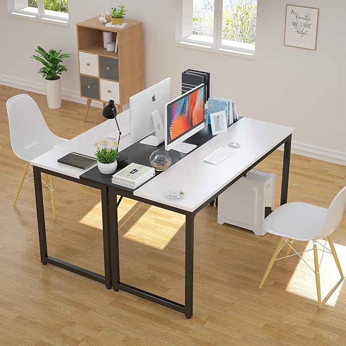 Foxemart 47 Inch Computer Table Sturdy Office Desk, Modern PC Laptop 47” Writing Study Gaming Desk for Home Office Workstation, White and Black