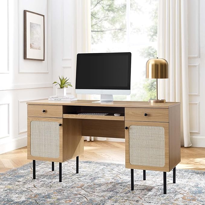 Modway Chaucer Modern Wood Grain Computer Office Desk, Oak
