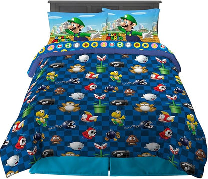 Franco Kids Bedding Super Soft Comforter and Sheet Set, (5 Piece) Full Size, Mario