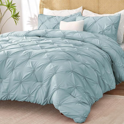 BEDELITE Light Blue Twin Comforter Set for Girls - 2 Peices Boho Pintuck Bedding Comforter Sets, Lightweight Soft & Warm Twin Bedding Sets with 1 Pillowcase for All Season