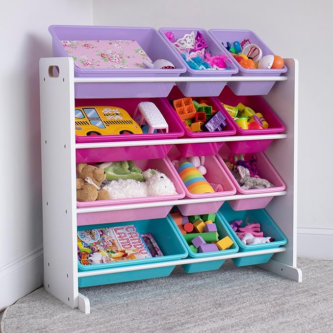 Humble Crew Toy Storage Organizer, White/Pink/Purple/Turquoise 34x11x31 inches,12x9x6 inches,16x12x6 inches