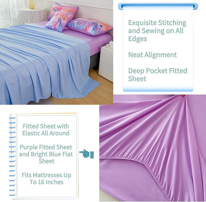 RYNGHIPY Full Bed in a Bag for Kids Teens Girls 6 Pieces, Soft Bedding for All Seasons, Cute Mermaid Tail Kids Bedding Set, Leightweight Girls Fluffy Bed Set