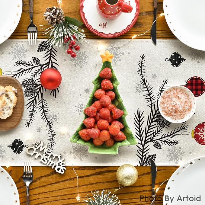 Artoid Mode Red Pine Trees 2PCS Merry Christmas Table Runner, Seasonal Winter Holiday Kitchen Dining Table Decoration for Home Party Decor 13x72 Inch