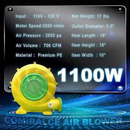 CoMiracle Air Blowers, 1.5 HP 1100 W Inflatable Bounce House Air Blower, Outdoor Inflatable Castle and Jump Slides Blower