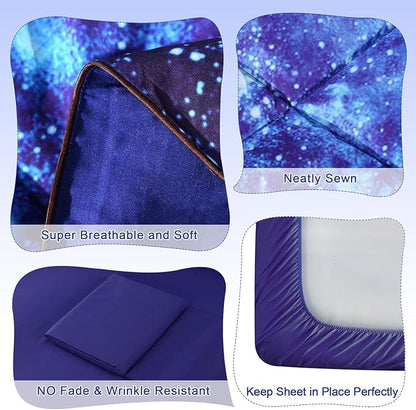 Wowelife Galaxy Bedding Twin Outer Space Comforter Set 5 Pieces Blue Cosmic Galaxy Bed Set Kids Bed in A Bag Twin for Teen Boys and Girls with Comforter, Flat Sheet, Fitted Sheet and 2 Pillowcases
