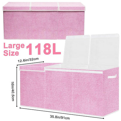 Extra Large Toy Box for Kids,Collapsible Toys Storage Chest Boxes Organizers with Dividers for Boys,Girls,Closet,Nursery,Playroom 35.8"x12.6"x16"(Dark Pink)