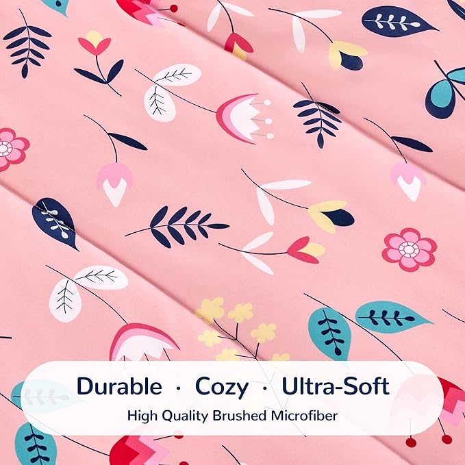 SLEEP ZONE Kids Bedding Twin Comforter Set - Cute Printed for Boys, Girls, Teens, Super Soft, Fade Resistant (Pink Flower, Twin)