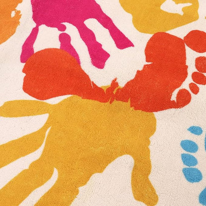 Colorful Round Rug for Kids Bedroom, 4'x4' Handprints and Footprints Circle Rug for Playroom, Rainbow Washable Rug for Nursery, Small Circular Carpet for Classroom Dorm Daycare