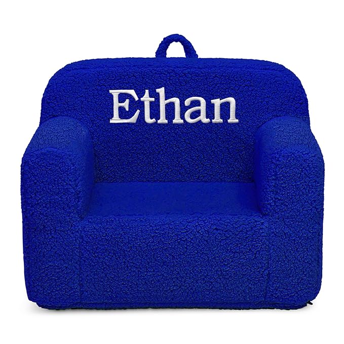 Delta Children Personalized Sherpa Cozee Chair - Customize with Name – Foam Kids Chair for Ages 18 Months and Up, Royal Blue