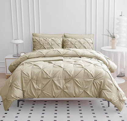Lane Linen Queen Comforter Set with Sheets, 7 Piece Queen Bed in a Bag Set, Pintuck Queen Bed Set, Soft Bedding Queen Size, Bed Set Queen Size, Queen Bed Comforter Set with Pillowcases & Shams - Linen