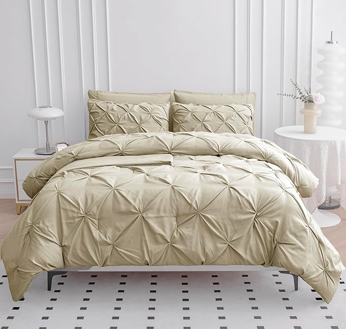 Lane Linen Full Size Bedding Comforter Sets, 7 Piece Bed in a Bag Full Size, Soft Full Size Bedding Set, Pintuck Bed Comforter Full Size Set, Full Size Bed Set with Sheets, Pillowcases & Shams - Linen