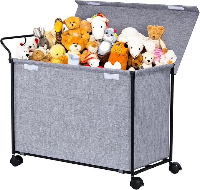 SWTYMIKI Large Toy Box Toy Storage - with Wheels Big Toy Chest for Kids Toy Organizer Bins, Toy Boxes for Kids Girls Boys, Stuffed Animals, Clothes, Nursery Bedroom 23.6" L x 17.7" H x 11.8" W